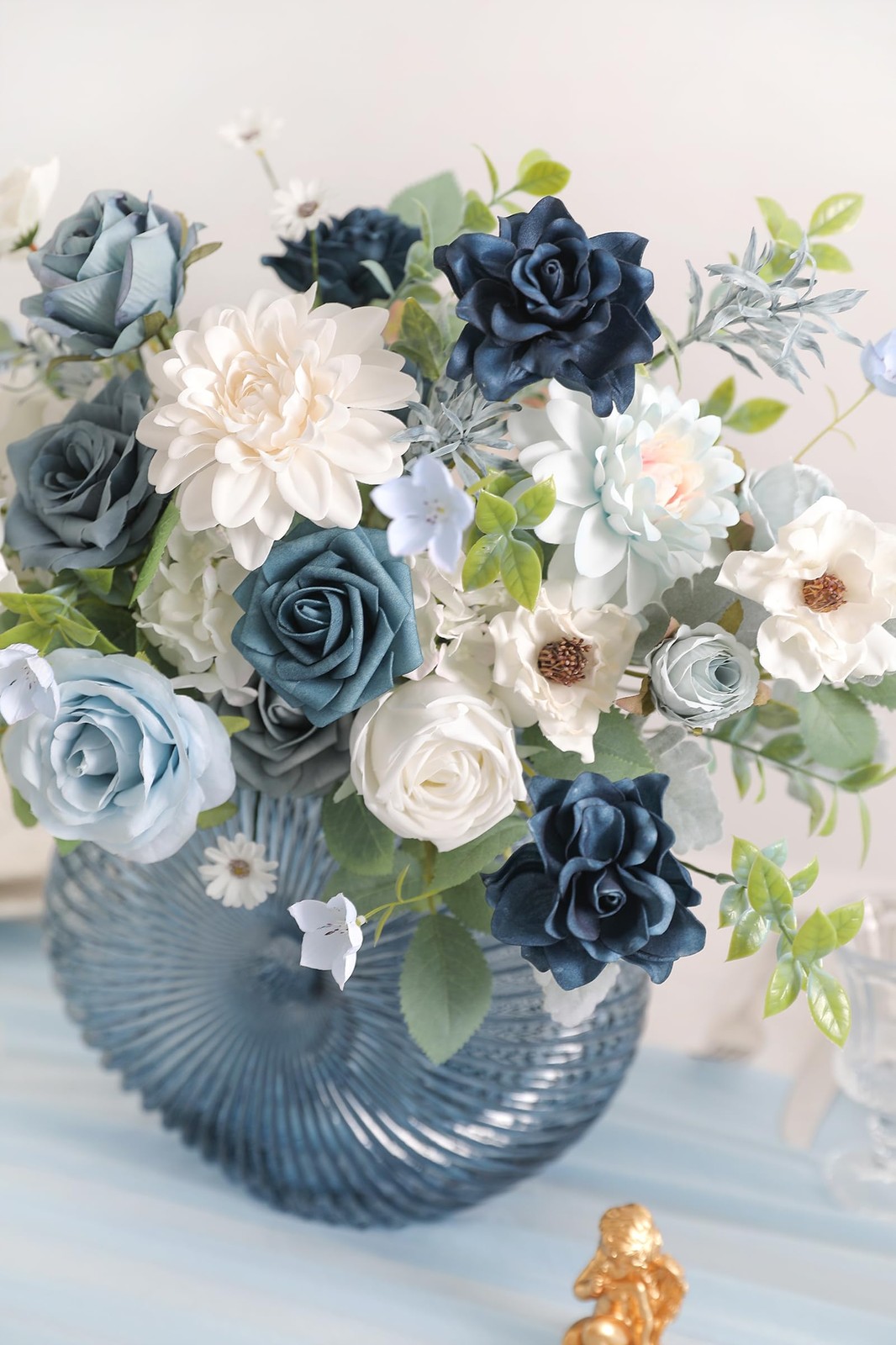 Blue Artificial Flower Combo Box Set Silk Fake Rose For DIY Wedding Bouquet