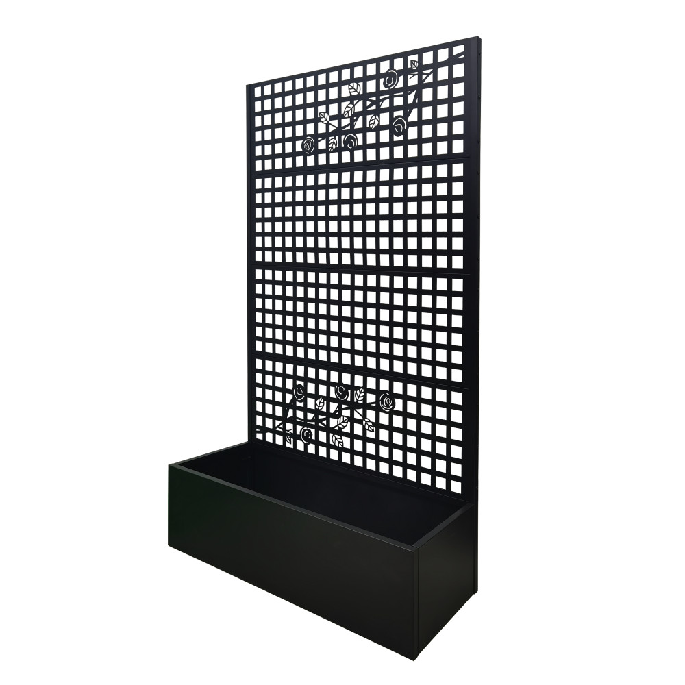 Metal Raised Garden Bed With Trellis, Black Planter Box For Backyard Patio
