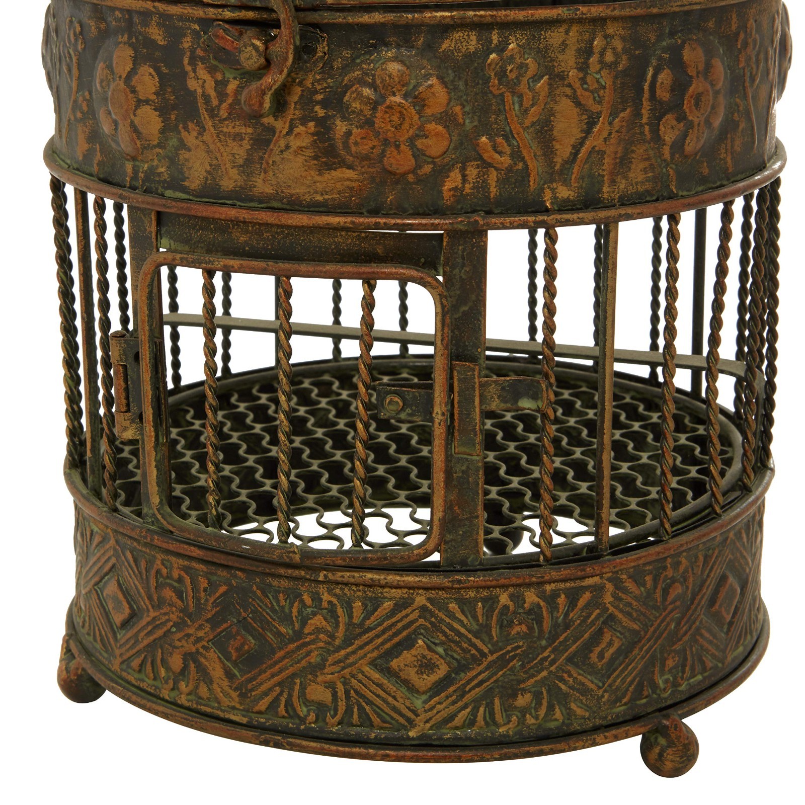 Antique Metal Floral Birdcage Set of 2 – Twisted Rod, Latch Closure, Hanging Hoo
