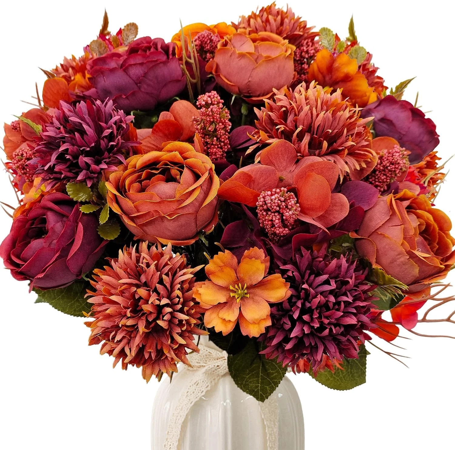 3 Bundles Fall Artificial Flowers Bouquet Fake Peony Silk Chrysanthemums Autumn
