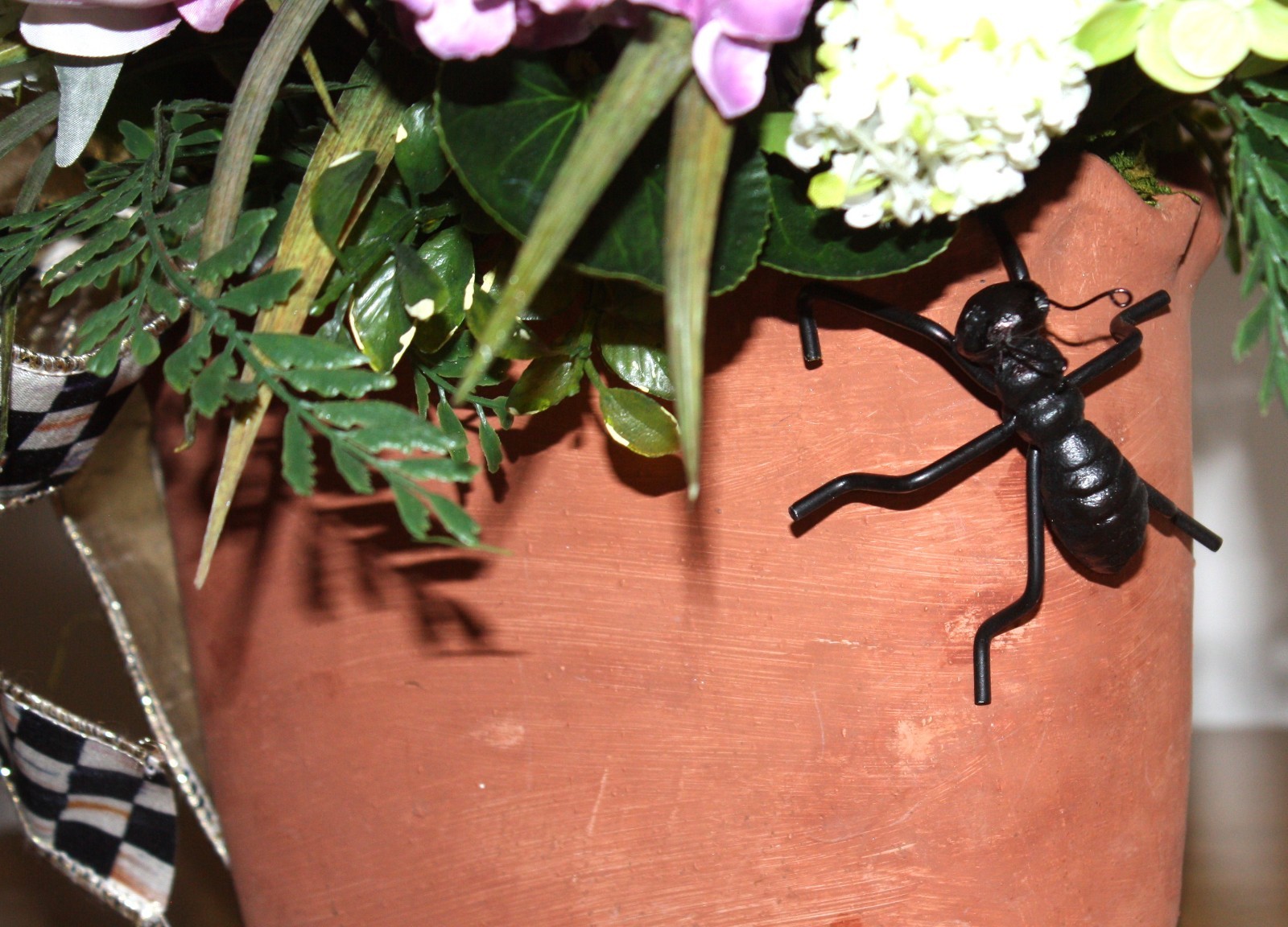 Beautiful Floral Arrangement In Terracotta Planter With Mackenzie Childs Bow!