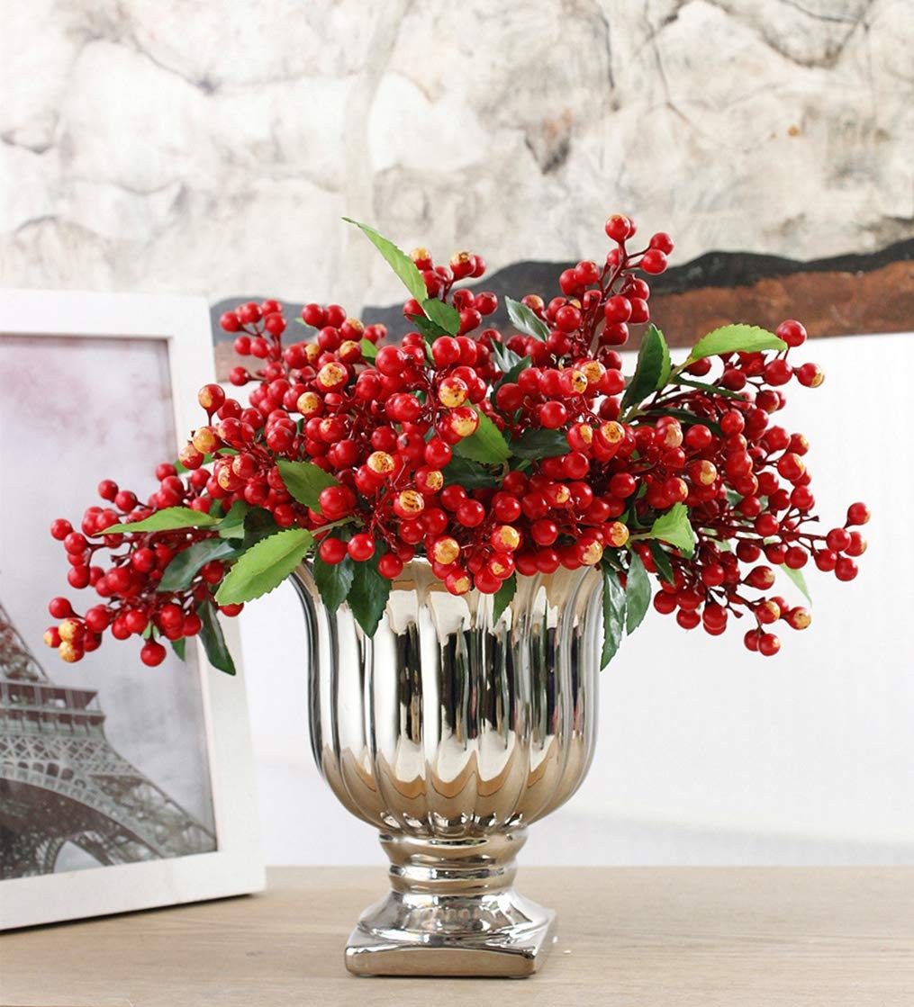 Red Artificial Stems Fruit Fake Silk Berries for Holly Christmas Festival Hol…