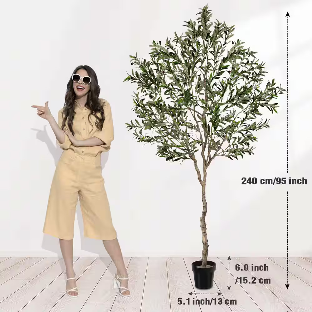 New Year Trees 8 Ft. Artificial Olive Tree 96 In. Fake Plants W/ Black Pot Indoo