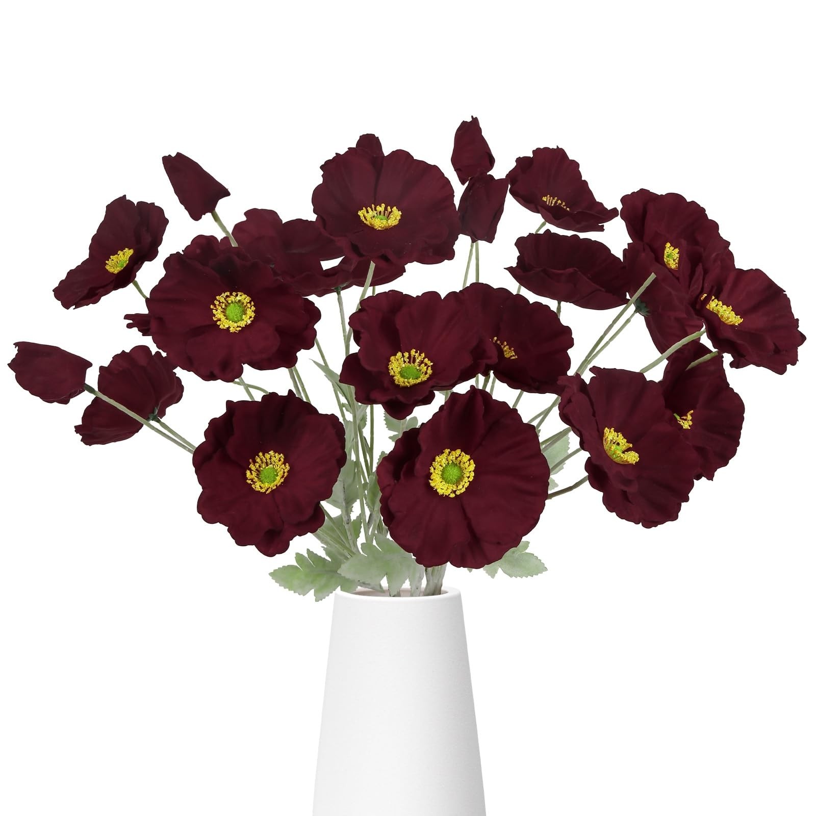 6PCS Velvet Artificial Poppy Flowers Burgundy Fake Poppies Faux Flowers with …