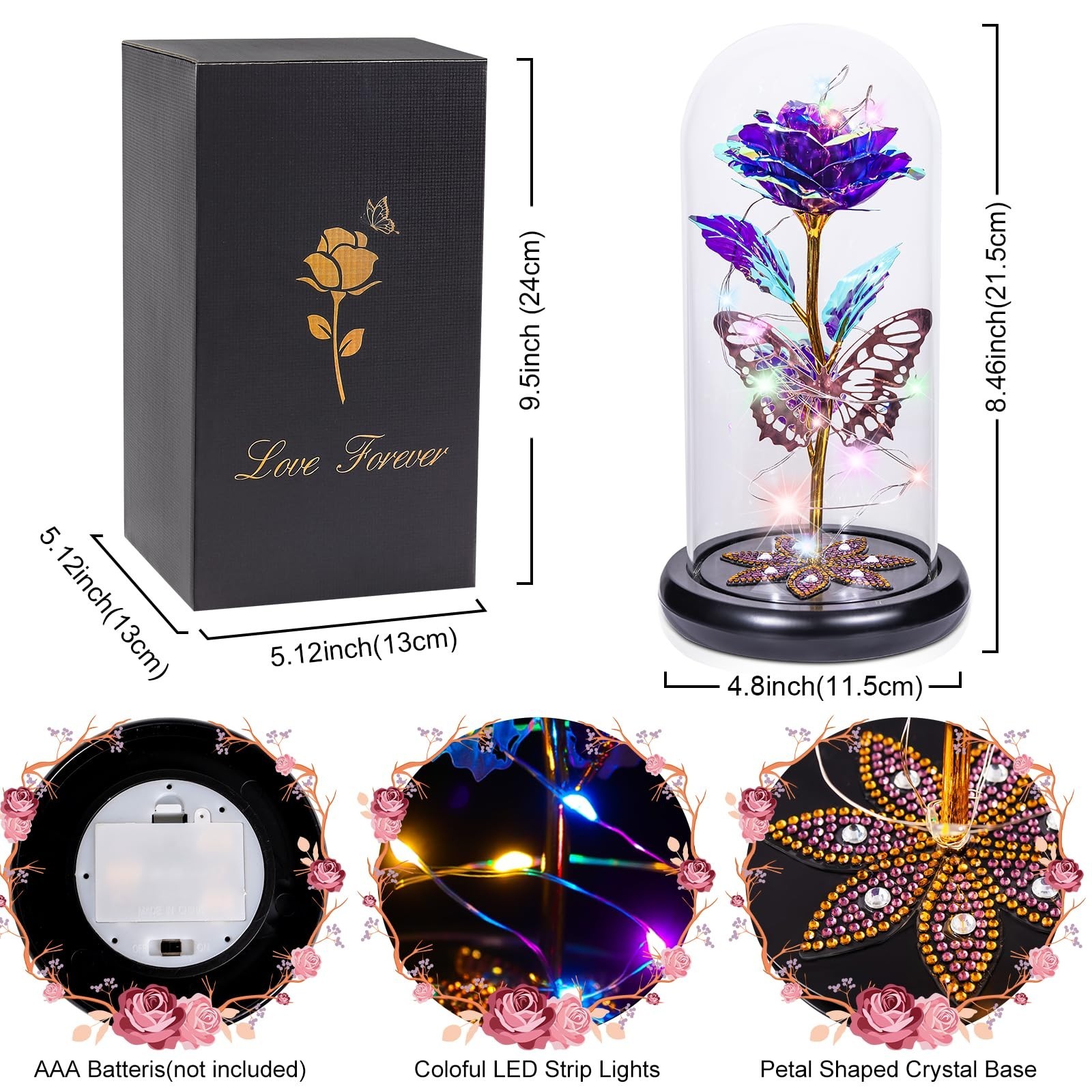 Eternal Crystal Rose in Glass Dome – Mother’s Day Flowers Gift for Mom, Wife, Da