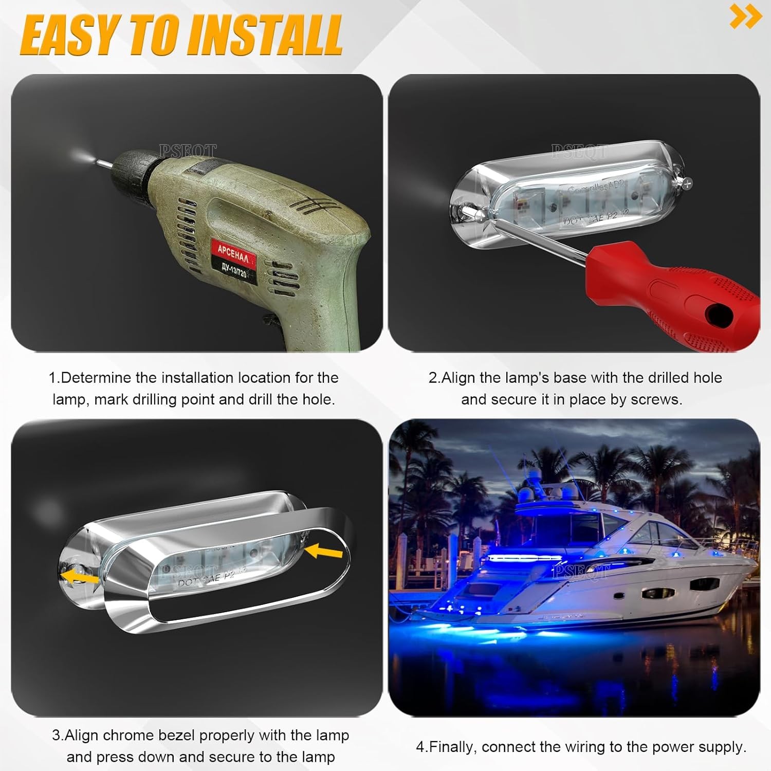 6Pcs RGBW LED Boat Courtesy Lights 3.8″ Oval Waterproof Marine Deck Lights