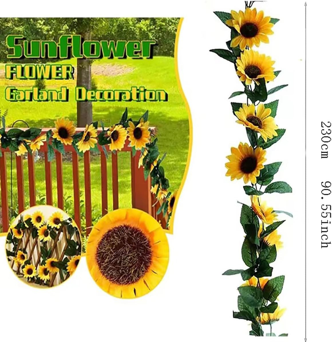 2 Pack Artificial Sunflower Garland Faux Silk Decor Sunflower Vine Hanging Flowe