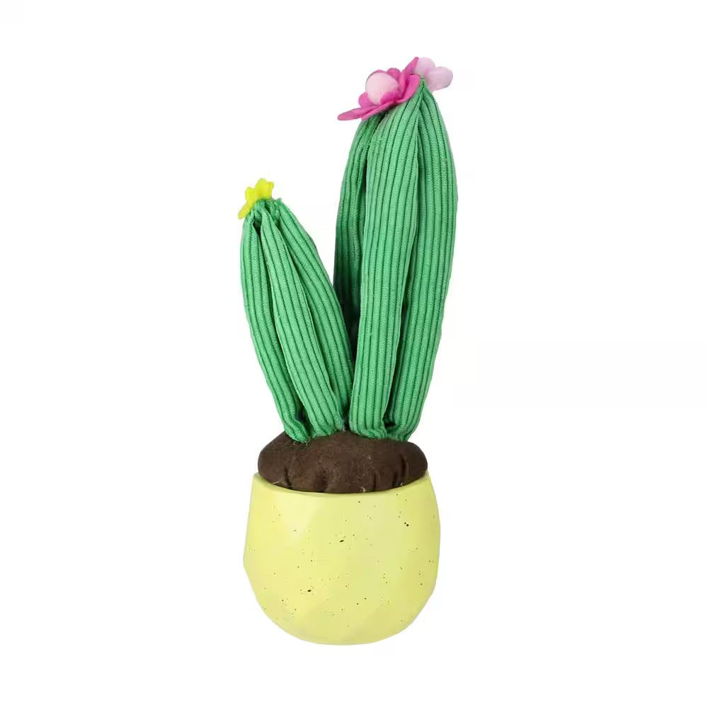 10.5 In. Artificial Plush Dual Cactus in Yellow Pot Table Top Decoration