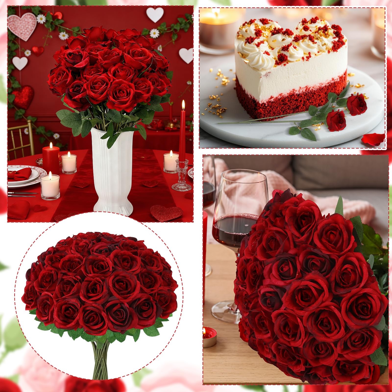 Hoemwarm 36 Pcs Burgundy Artificial Roses with Long Stems, Fake Silk Rose Art…