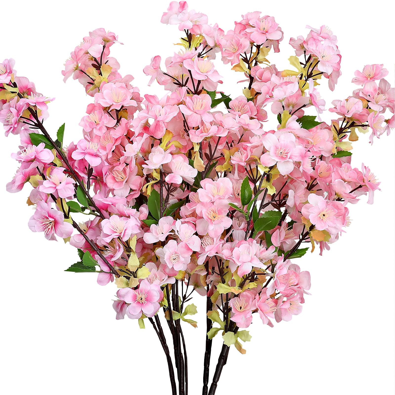 6Pcs Pink Artificial Cherry Blossom Branches for Home Decor 27’’ Faux Silk Lo…