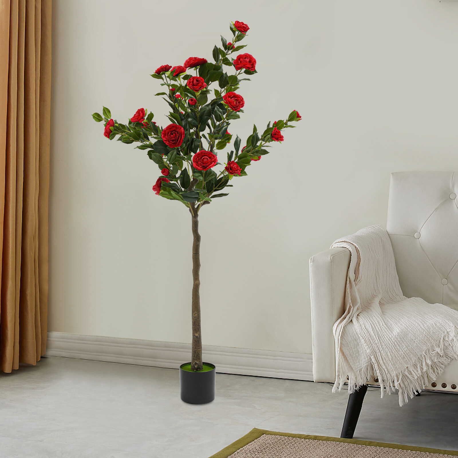 59in Artificial Camellia Tree Modern Home Decor (indoor/outdoor). Retail $65.08
