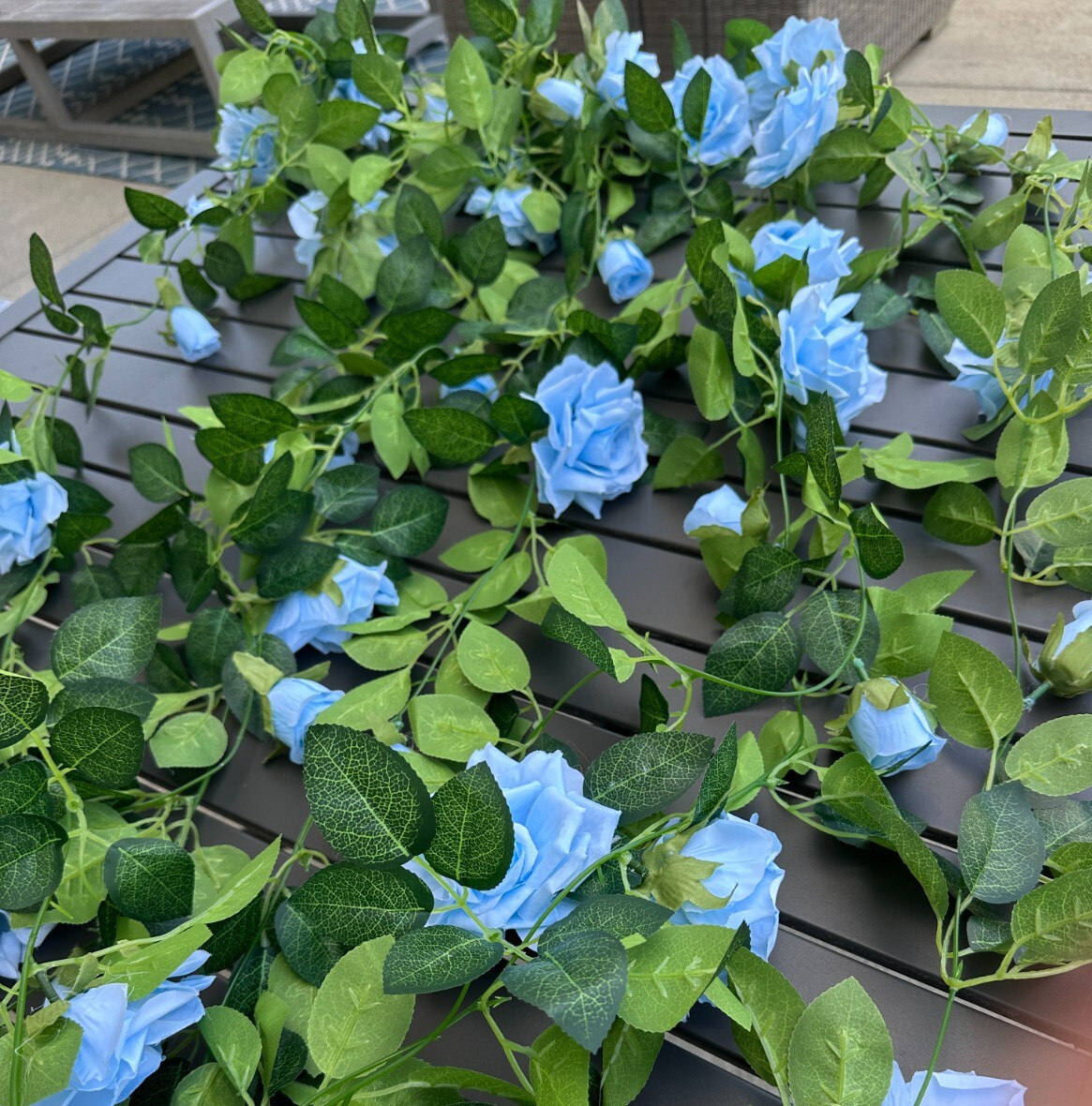 Artificial Blue Floral Rose & Vine Garland Floral Decor Party – ONE 6′ PIECE
