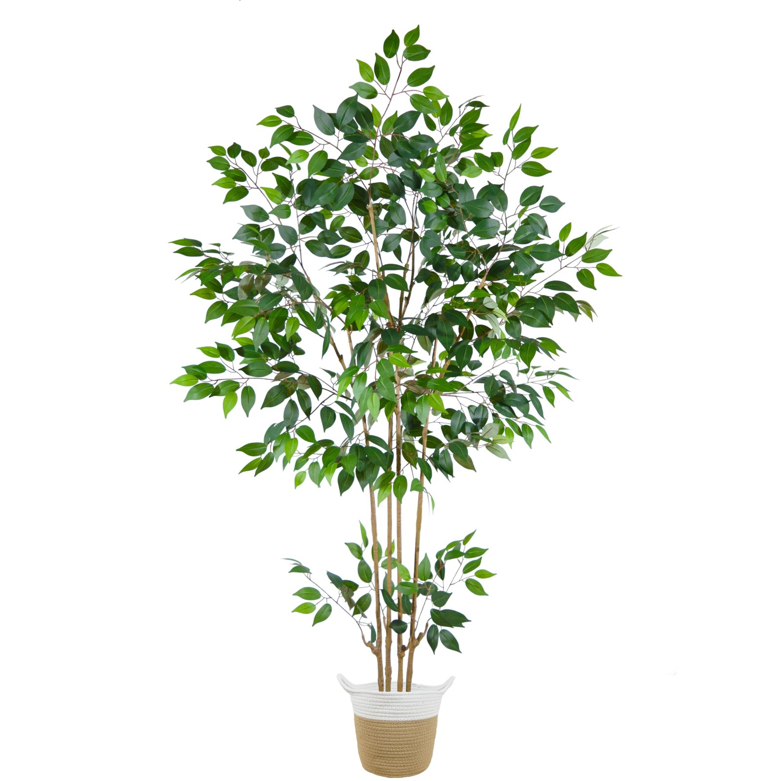 Artificial Ficus Tree, 6ft Tall Silk Fake Ficus Leaves Plant with Basket, Ind…
