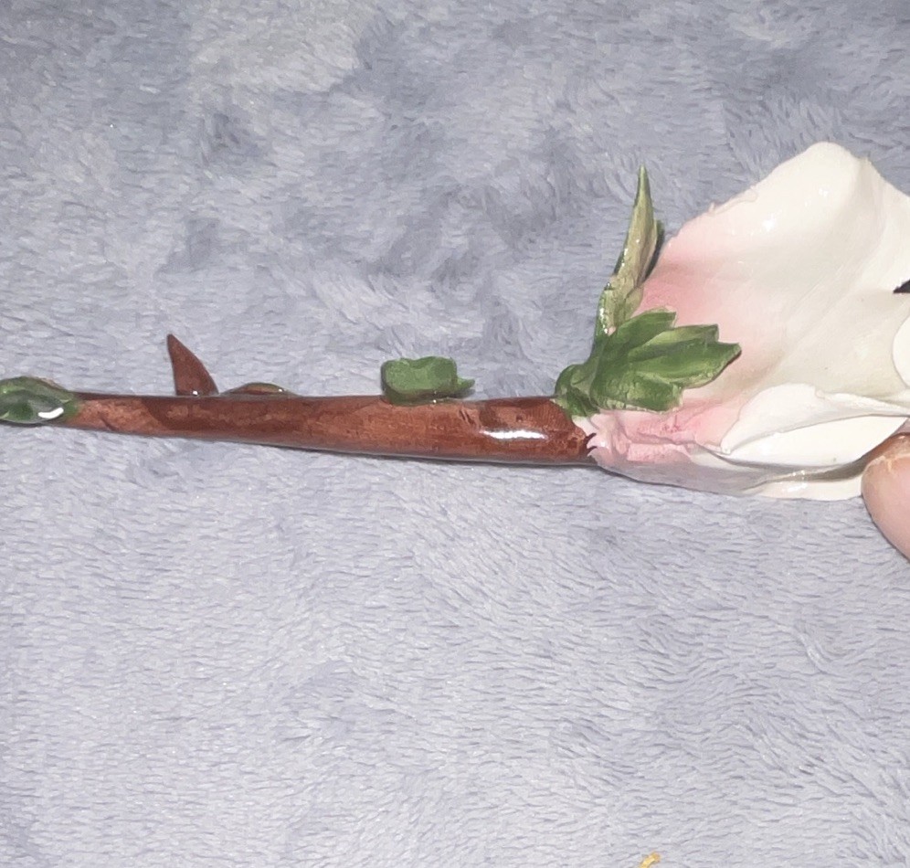 Ceramic Artificial Rose Floral Pick, Twig & Stem – Pink White Green Brown