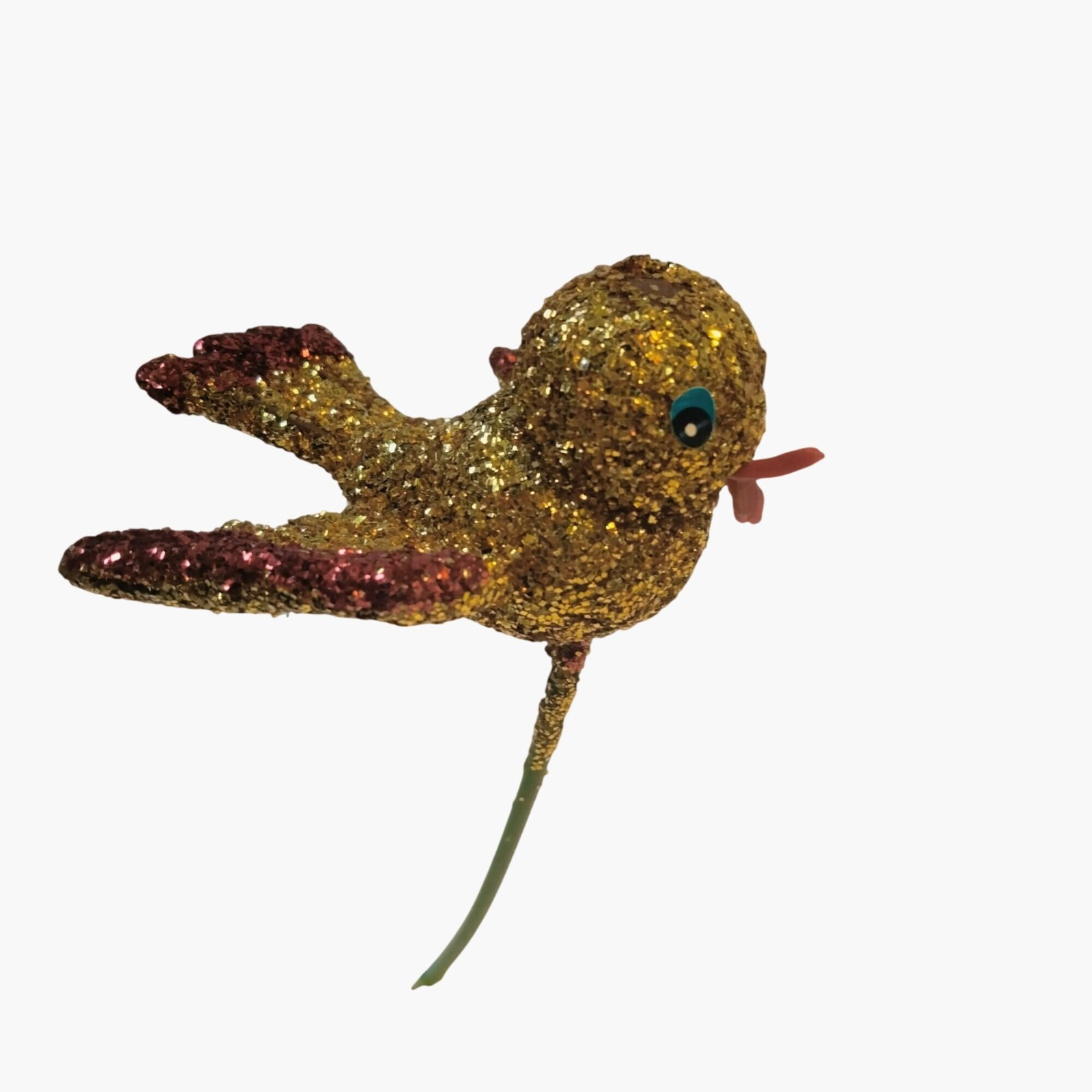 Glitter Gold Bird Ornament Green Wire Stem Decoration Crafting