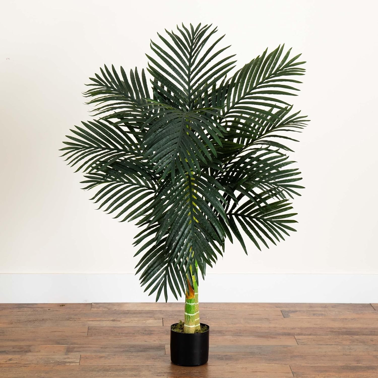 Nearly Natural 4ft Golden Cane Palm, Double Stalk Artificial Tree With Lush Real