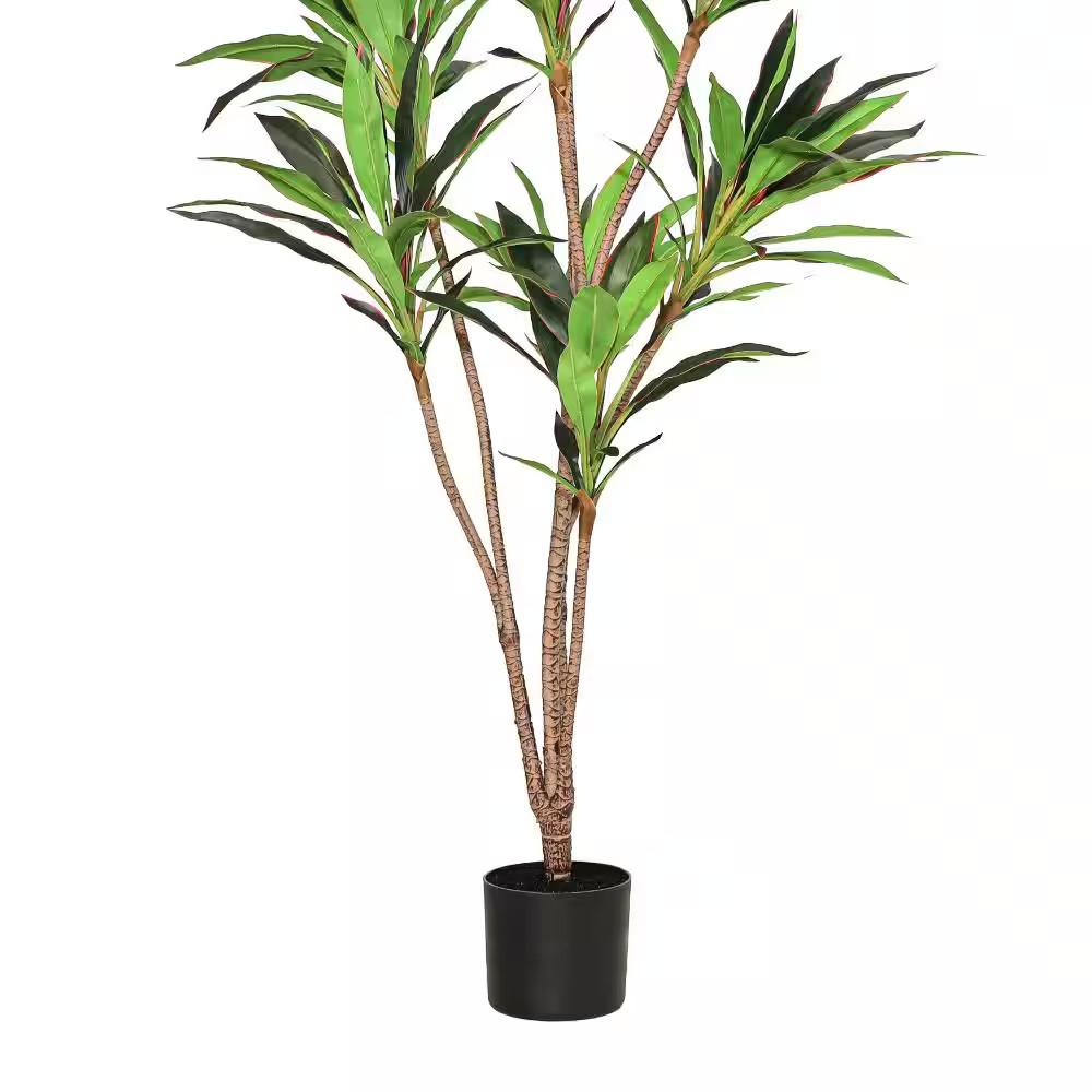 5 Ft. Real Touch Green Red Dracaena Tree Plant in Black Pot