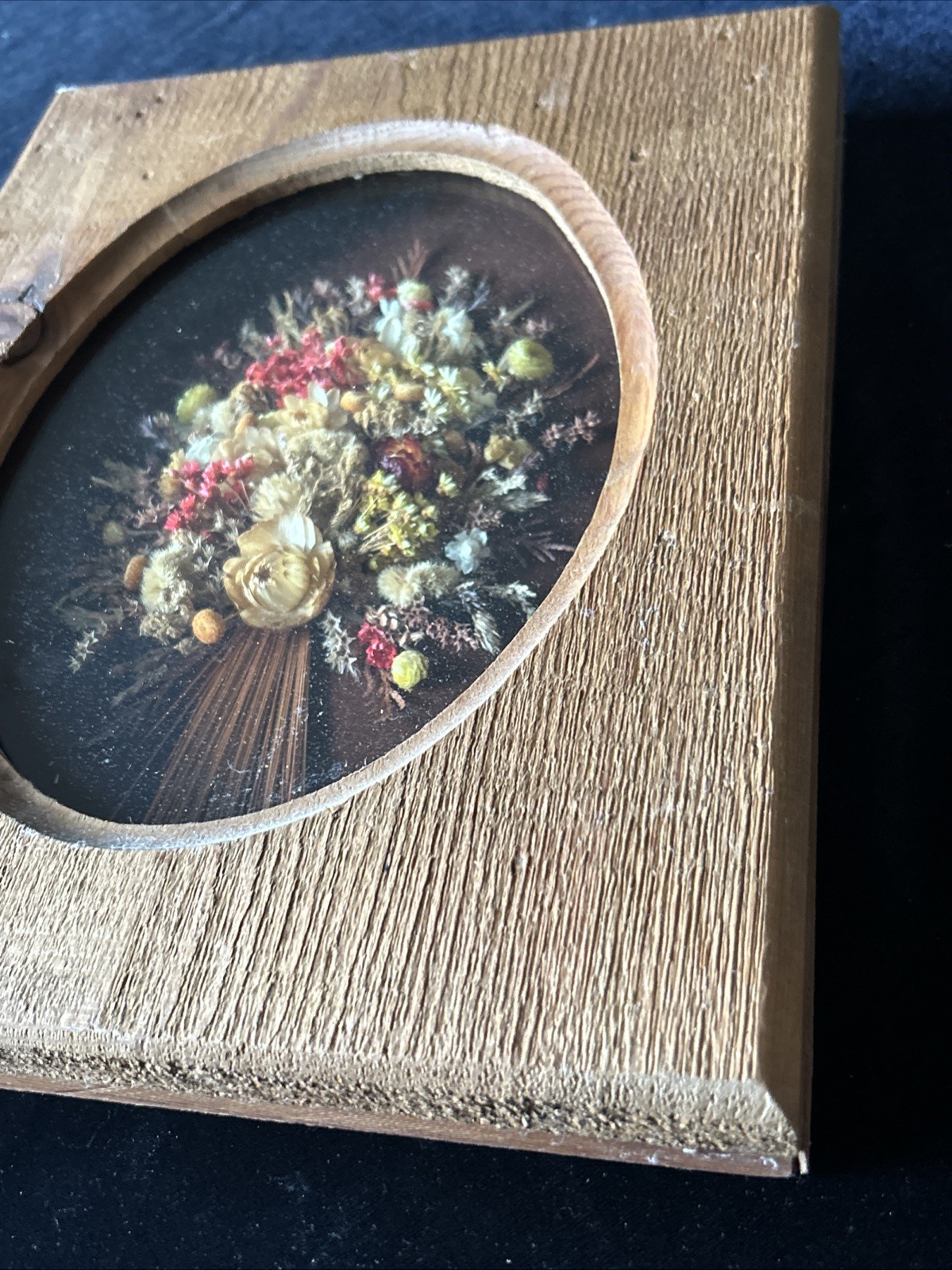Vintage Dried Floral Arrangement In Rustic Frame Handmade 12” X 10”