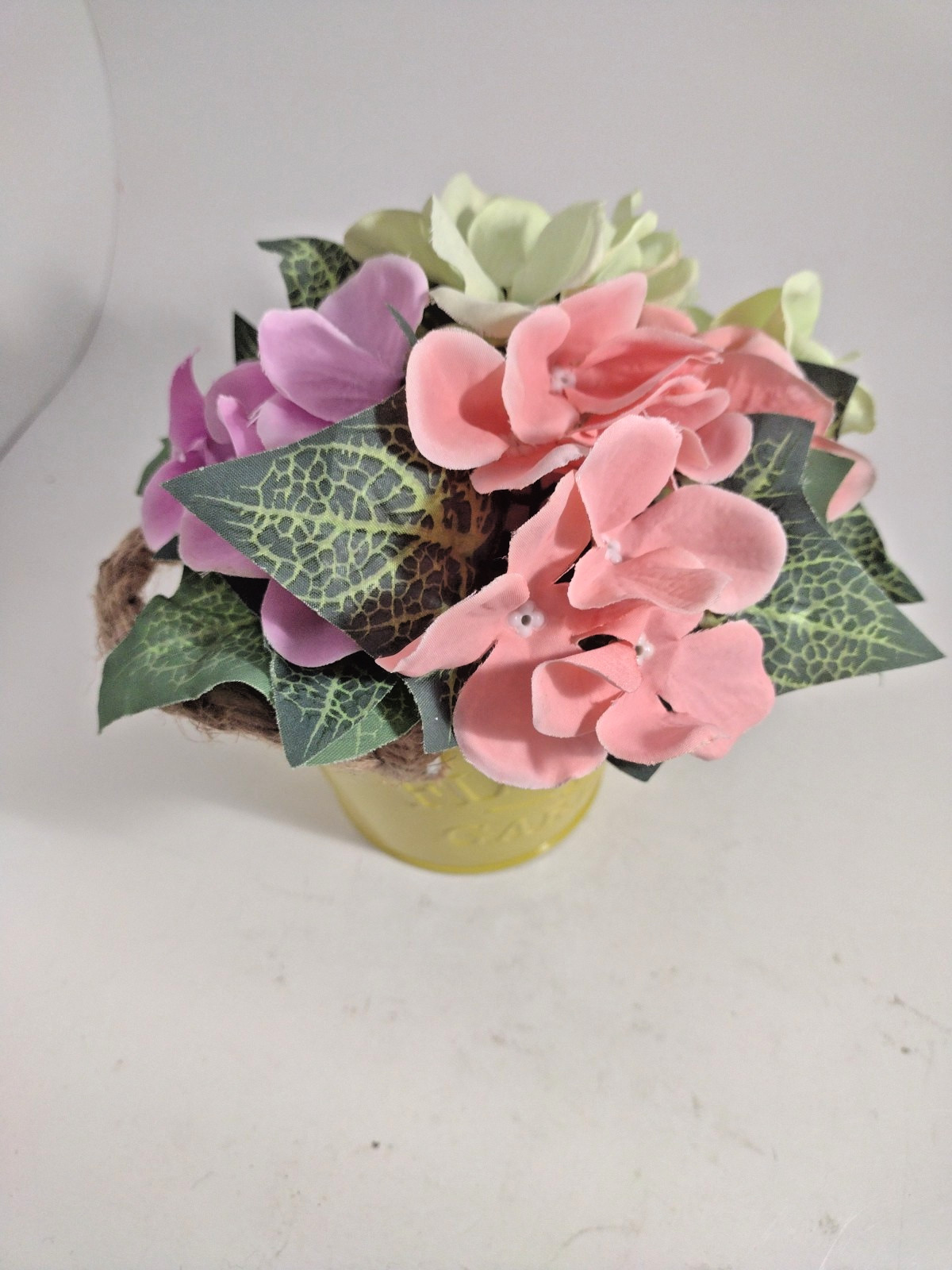 Faux Plant Mini Succulent Flowers & Hyrengea in Ceramic Pot 4″ Pot Set Of 2