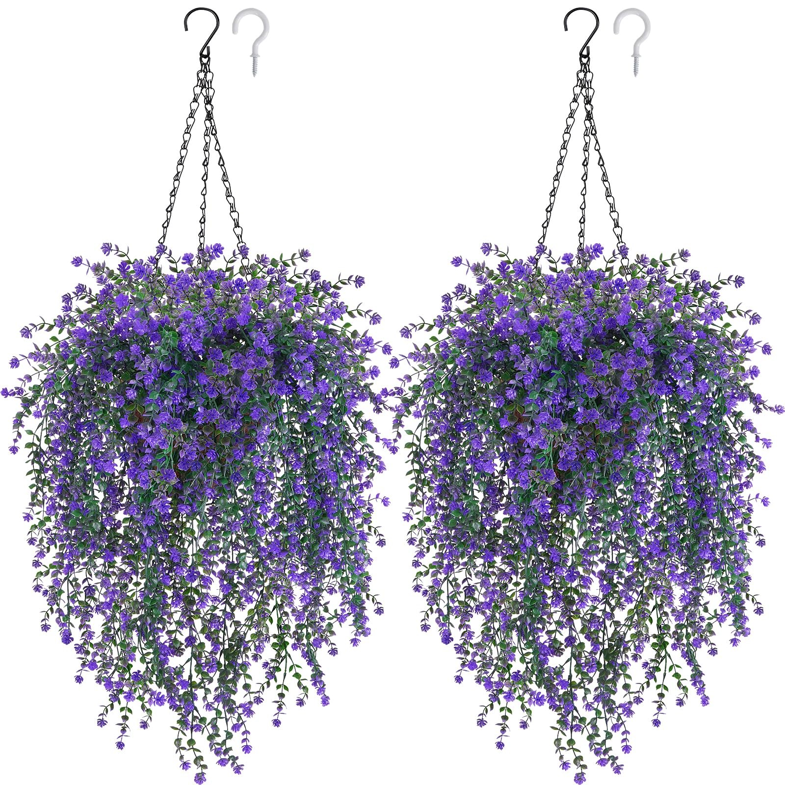 MHMJON 2 Set Artificial Flower Hanging Baskets for Outdoors, 20Pcs Fake Hangi…