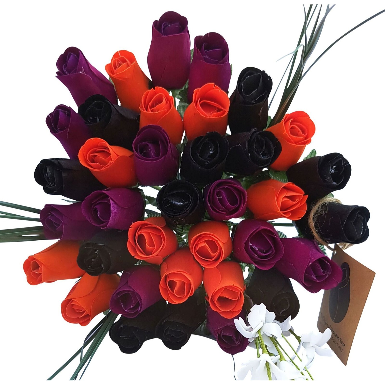 Black Orange Violet Halloween Flower Bouquet. The Original Wooden Rose 1,2,3 Doz