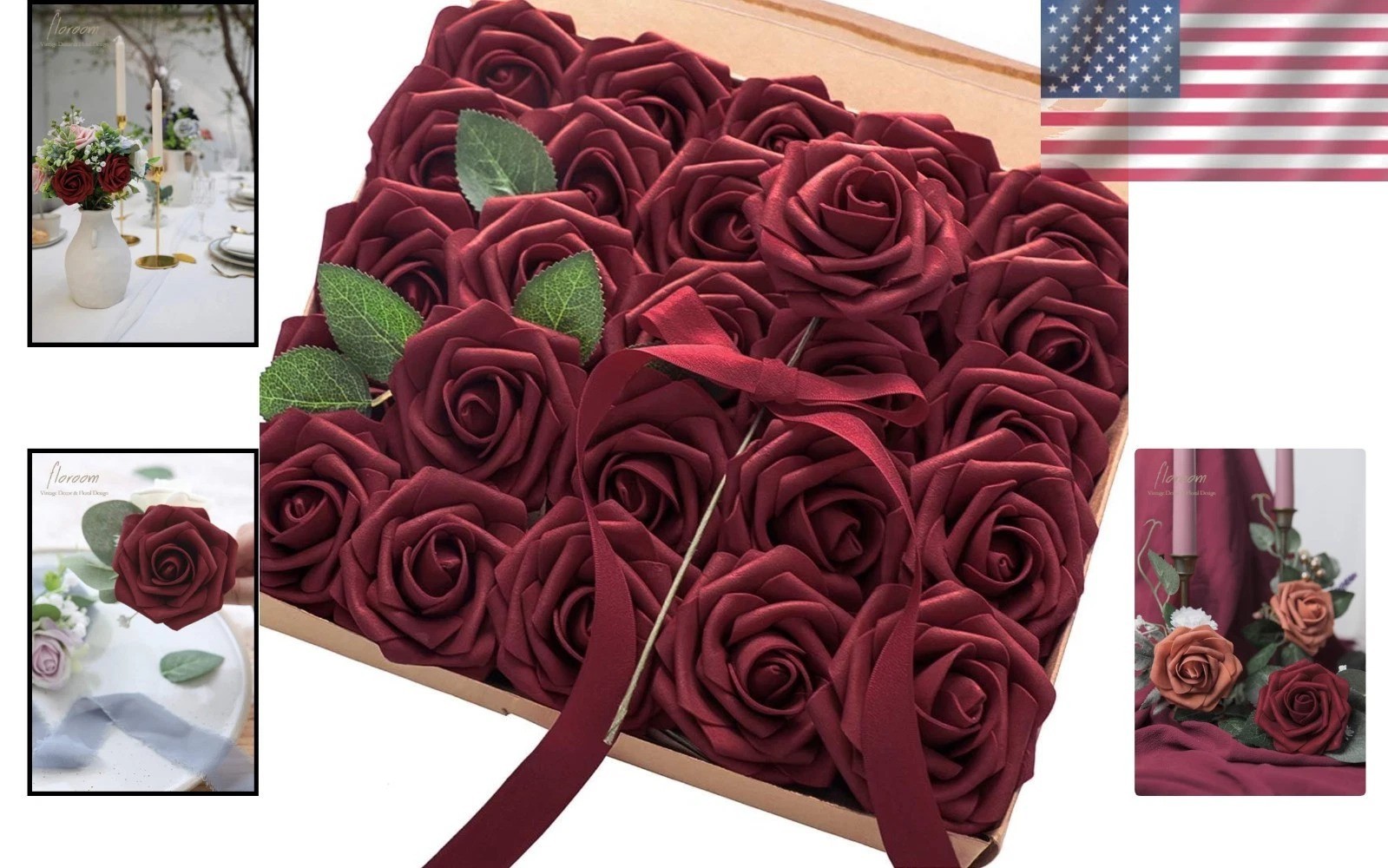 Elegant 50pcs Burgundy Foam Roses with Stems – Ideal for DIY Floral Arrangements