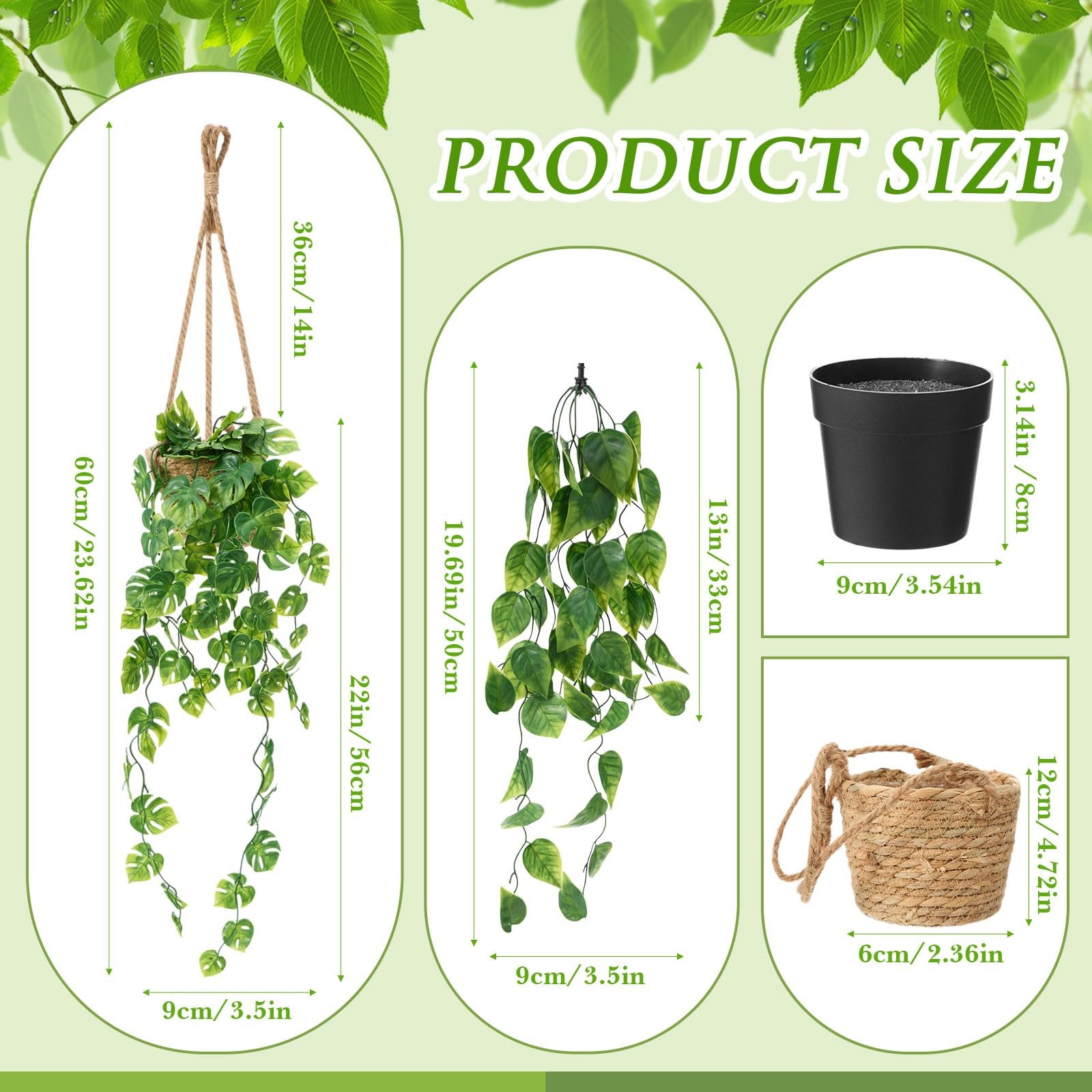6 Set Mini Fake Hanging Plants with Woven Basket Boho Artificial Ivy Faux Vin…