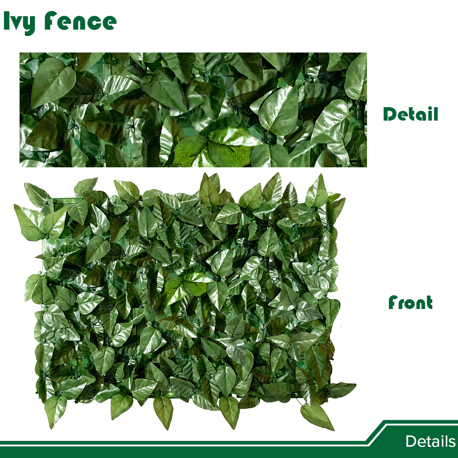 3ft Artificial Plant Faux Ivy Leaf Outdoor Privacy Hedge w/ Plastic Backing