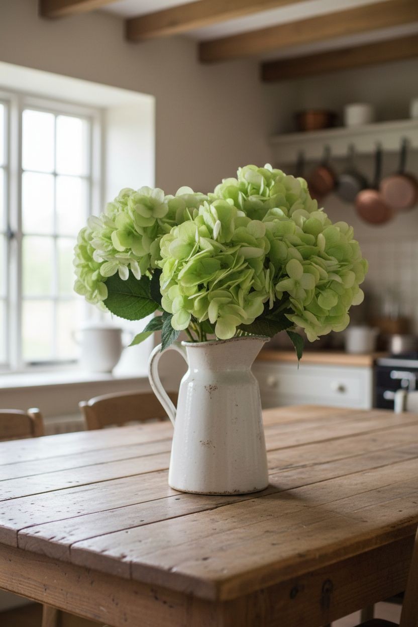 Light Green Hydrangea Stem Artificial Silk Flower Spring Wedding Decor