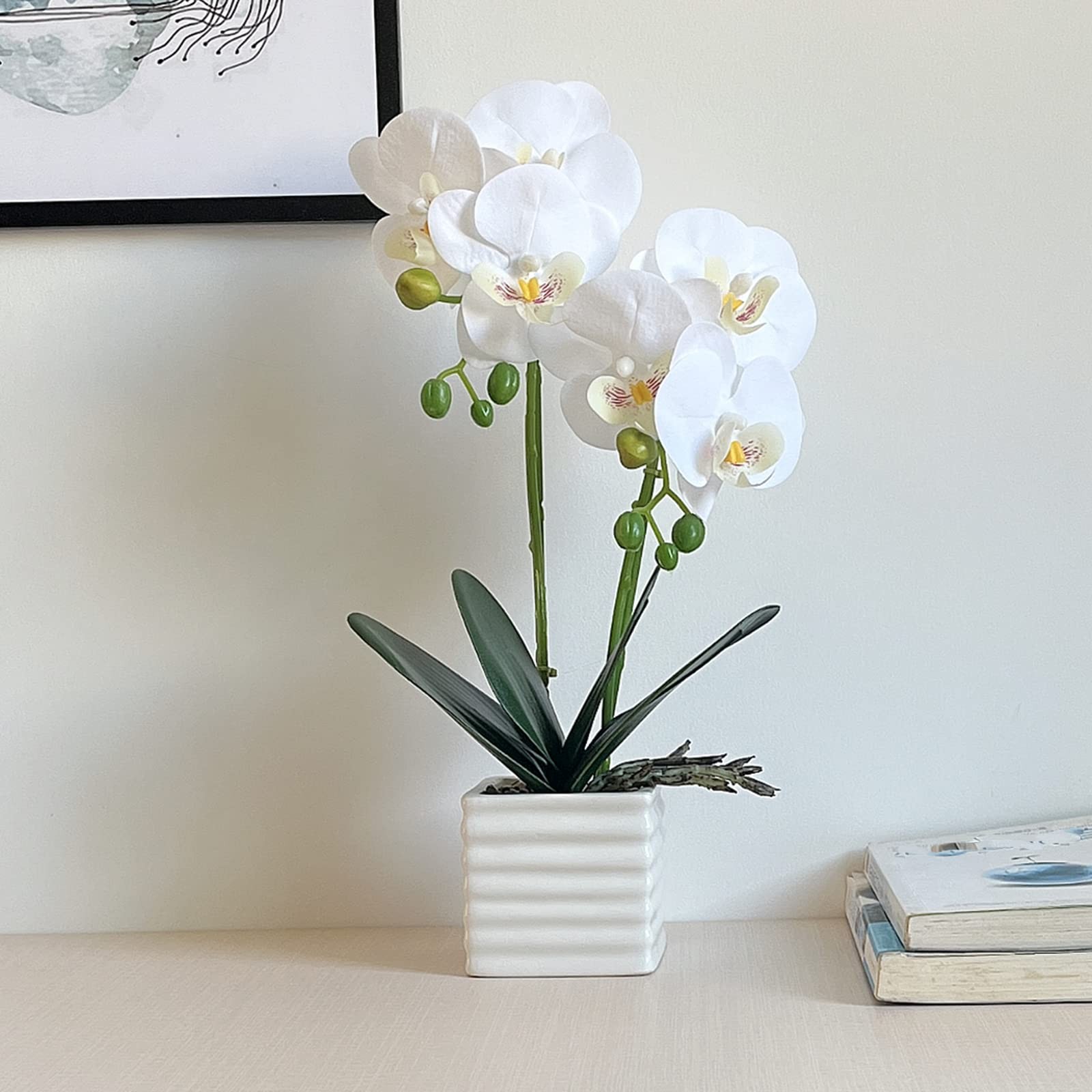 White Artificial Orchids Flowers In Silver Vase Indoor Home Table Decor Fake