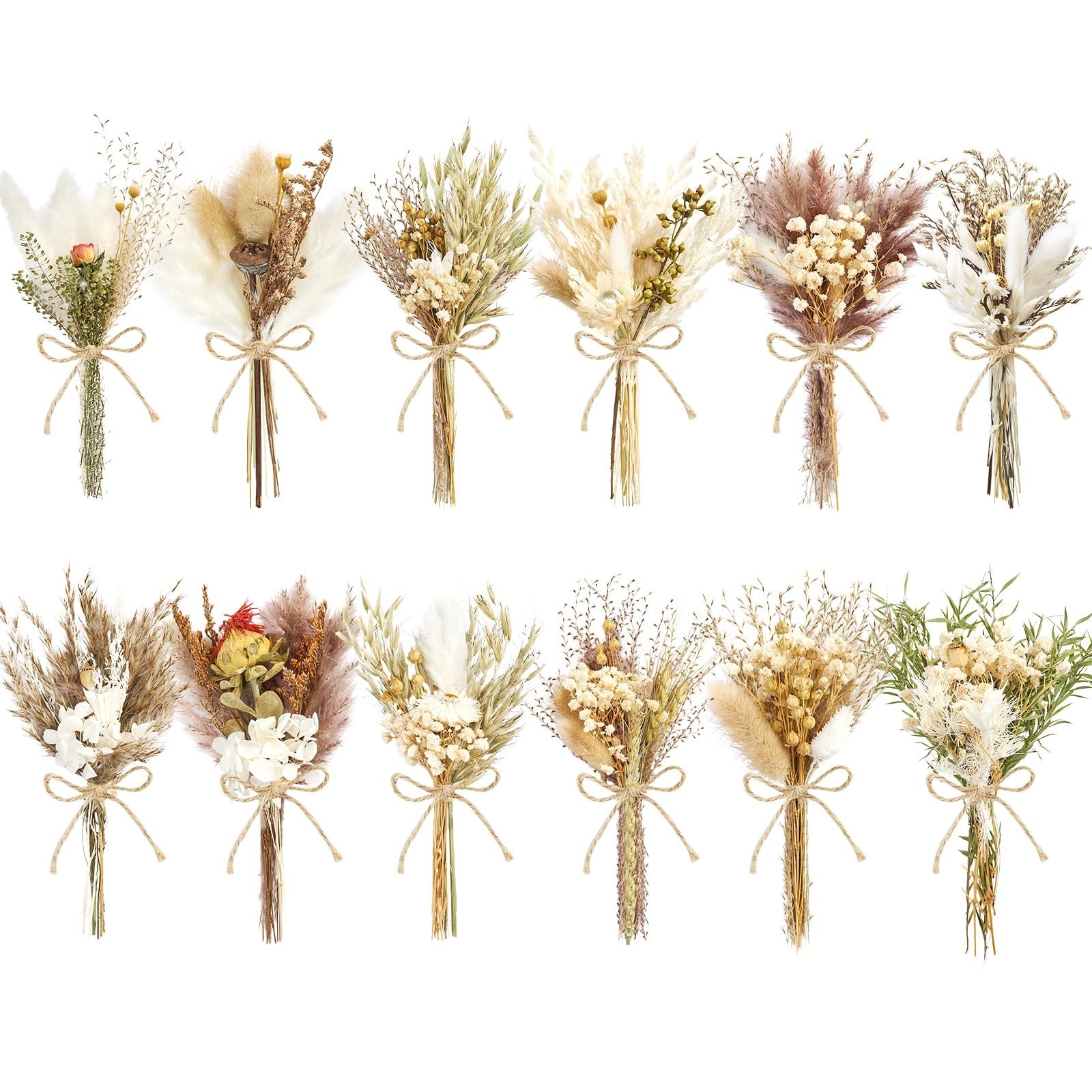 12/24PCS Mini Dried Flower Bouquets – Natural Wildflowers for Vase Decor, Weddin