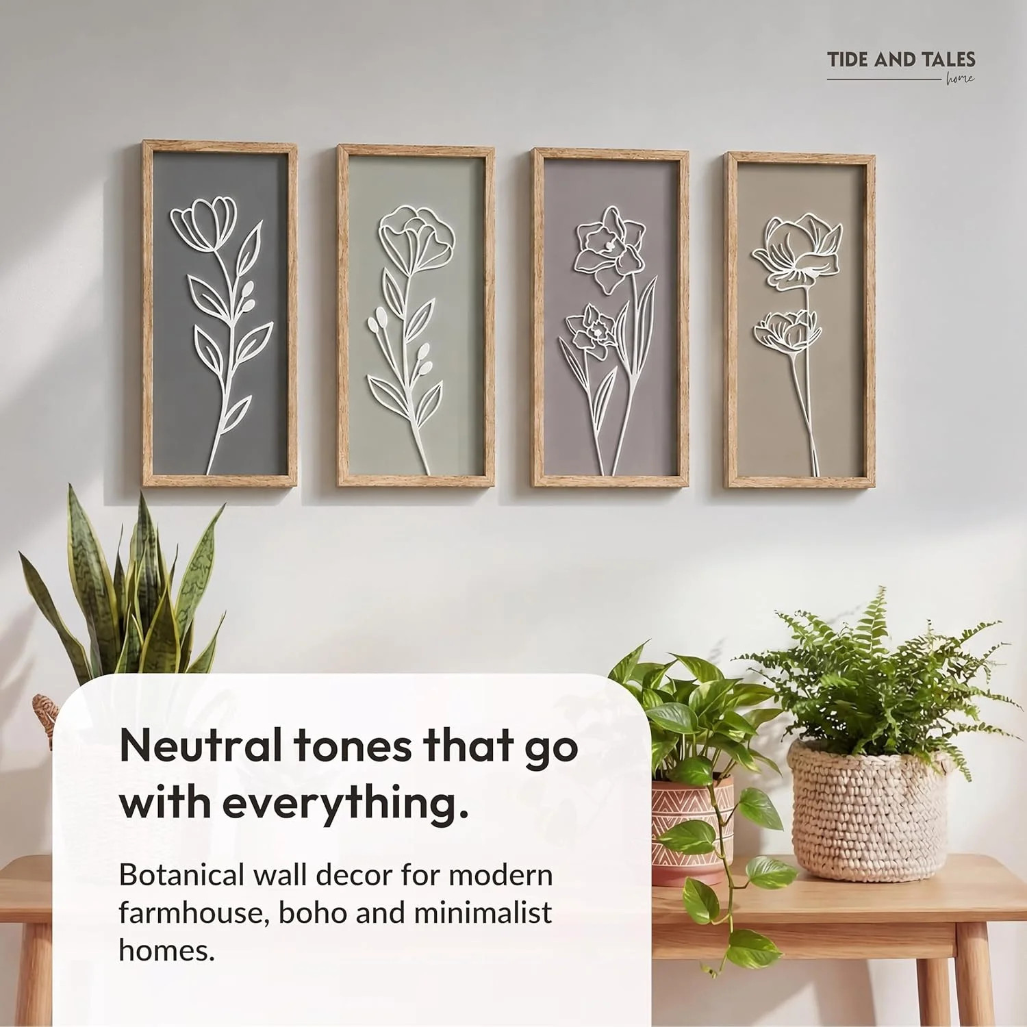 Elegant 3D Wooden Wall Decor – Botanical Bathroom & Living Room Set