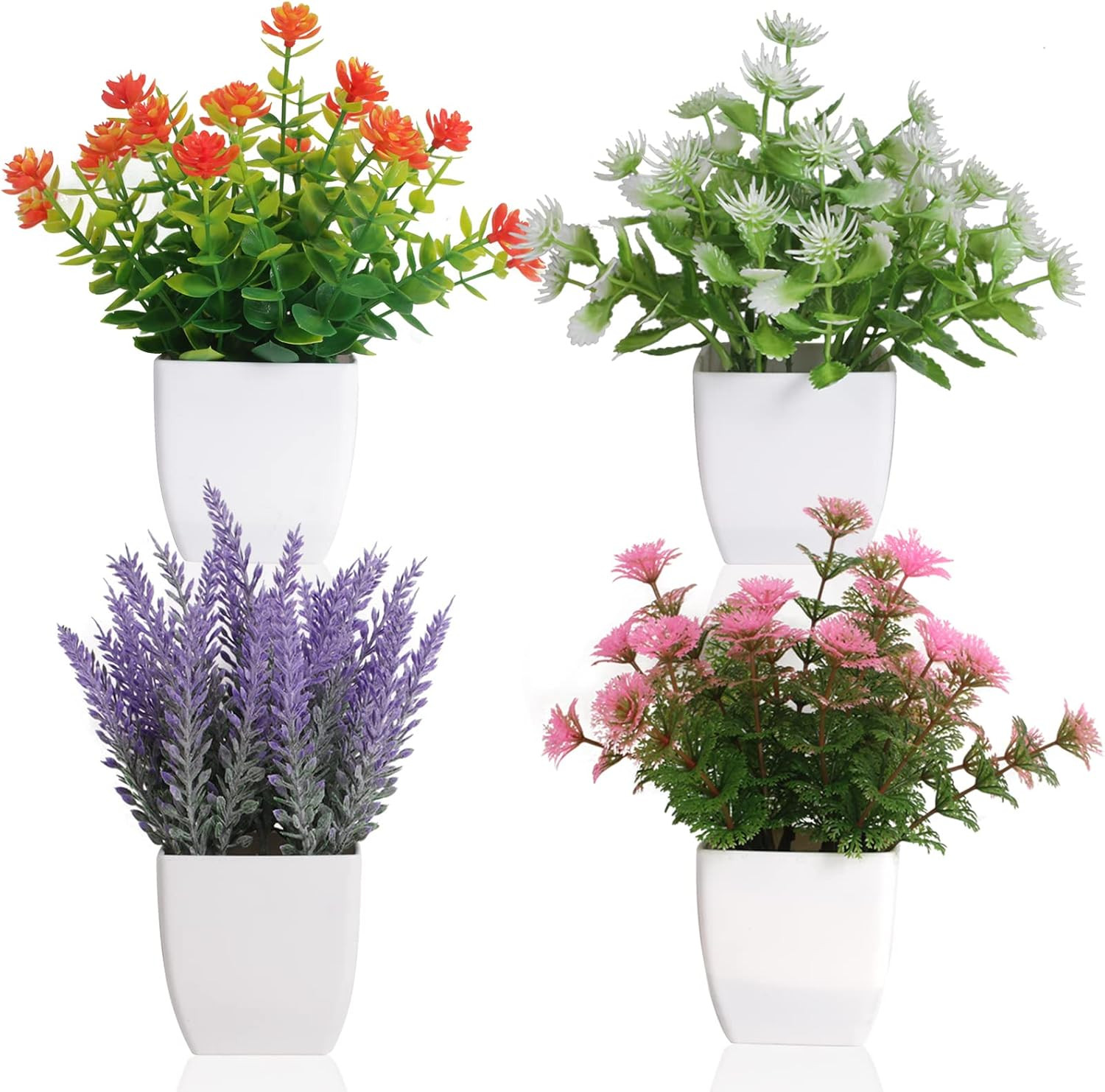 6 Pack Small Artificial Flower Potted Plants, Mini Faux Flowers in Pots | Colorf
