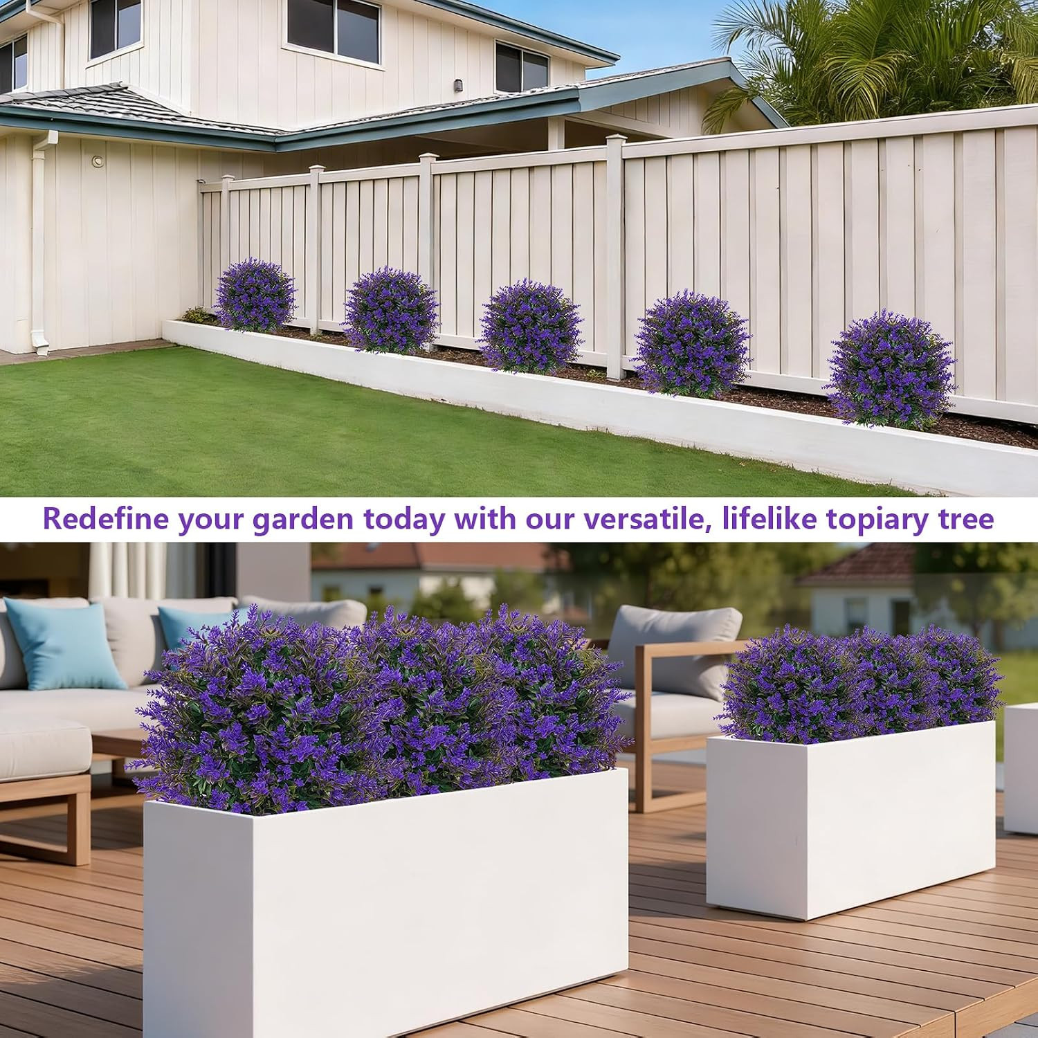 Artificial Lavender Topiary Ball for Outdoors, Set of 2 Boxwood Plant Tree with