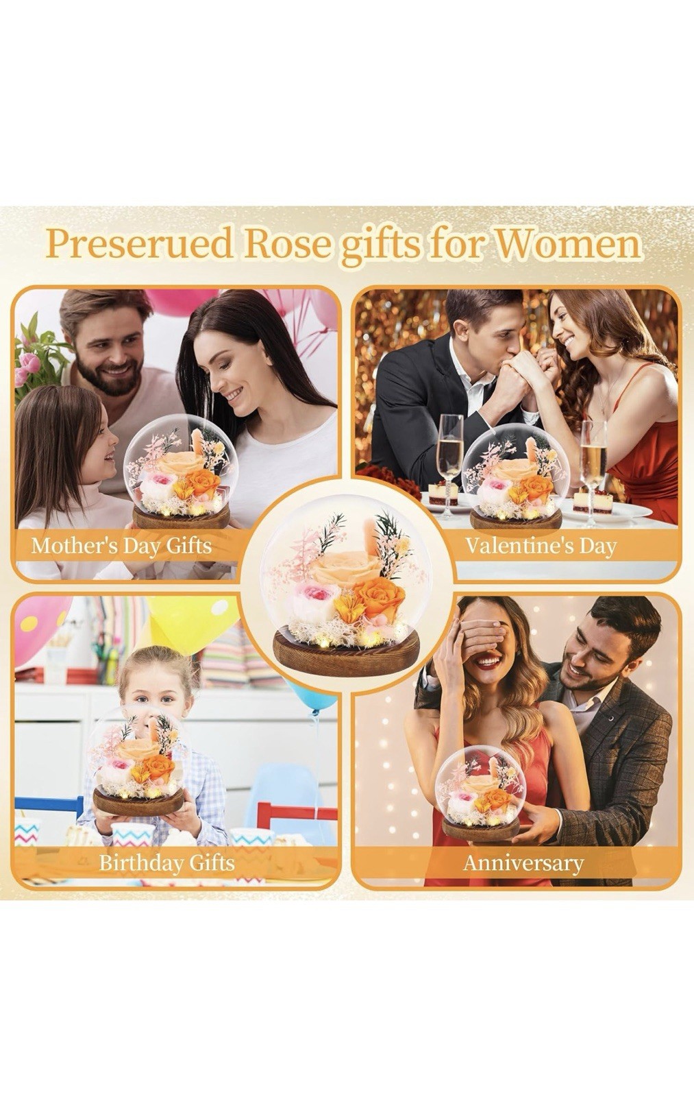Preserved Roses Real Flowers in Glass Gifts for Women,Mom,Girlfriend,Grandma,…