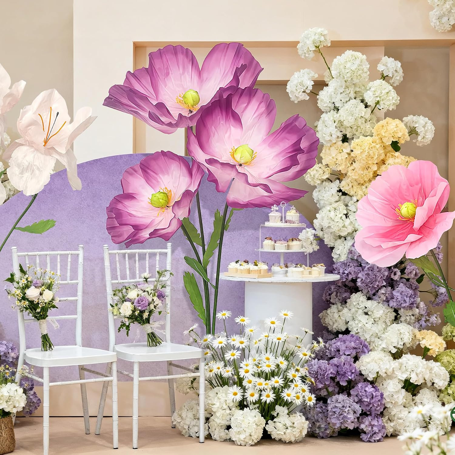 Giant Life Size Artificial Flowers with Stand, Extra Large Paper Flowers for Wed