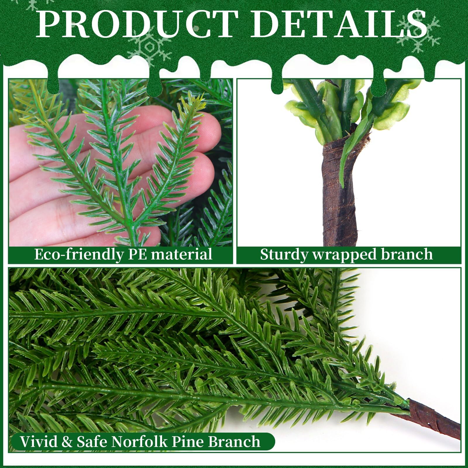 12pcs Christmas Norfolk Pine Stemsreal Touch Artificial Norfolk Pine Branches Fo