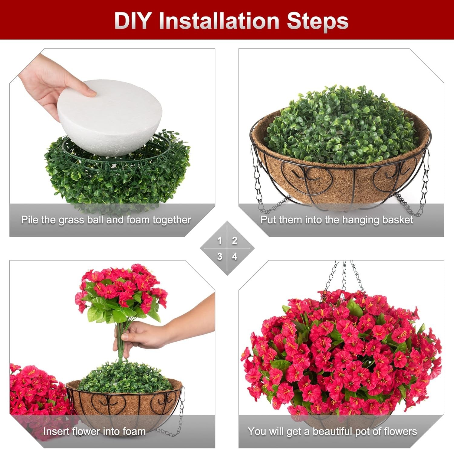 Self-Assembled Artificial Flower Basket – Perfect for Patio and Garden Decor