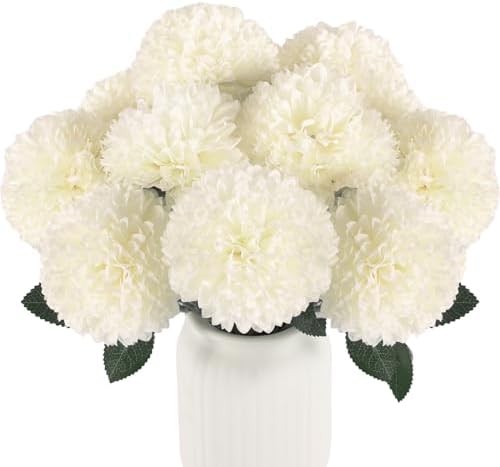 12 PCS White Artificial Chrysanthemum Flowers