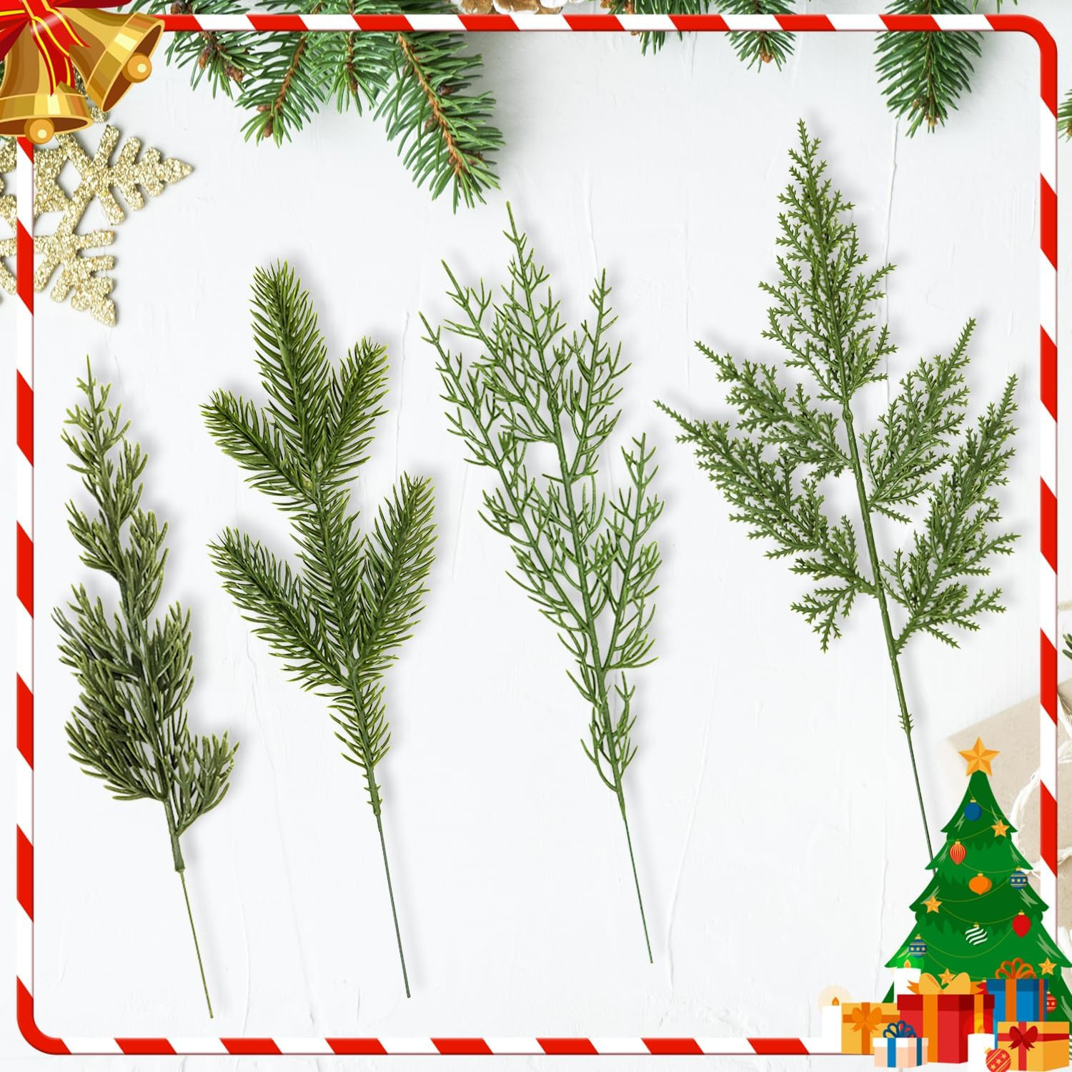 40 Pcs Artificial Pine Branches Assorted Faux Pine Stems Cedar Leaves Needle Spr