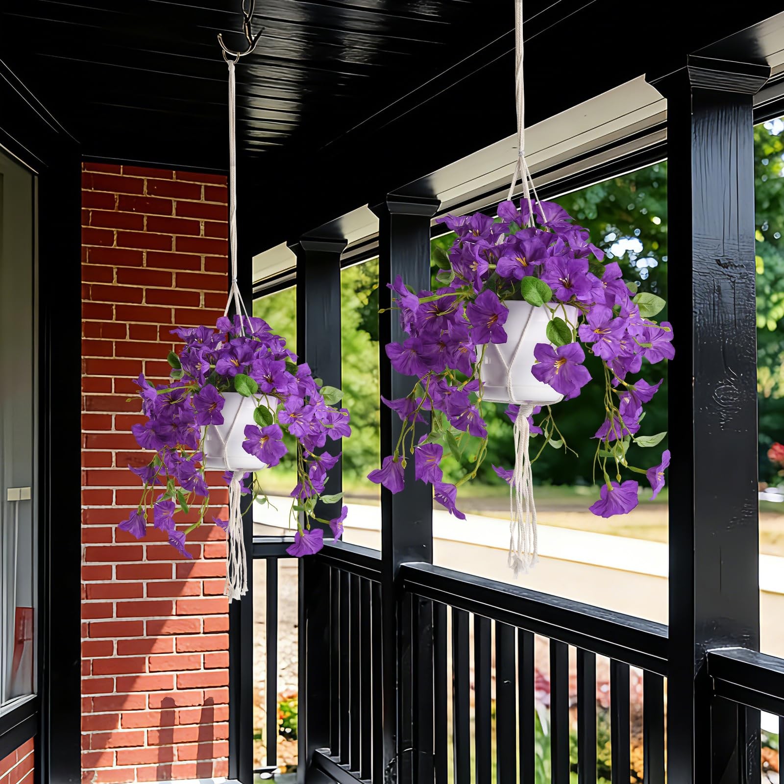 Artificial Hanging Flowers with Basket for Outdoors, 2 Pack UV Resistant Fake…