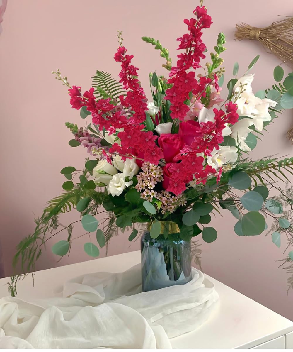 Hot Pink Flowers Artificial Delphinium 8PCS Silk Flowers with Stems 33.46″ Ta…