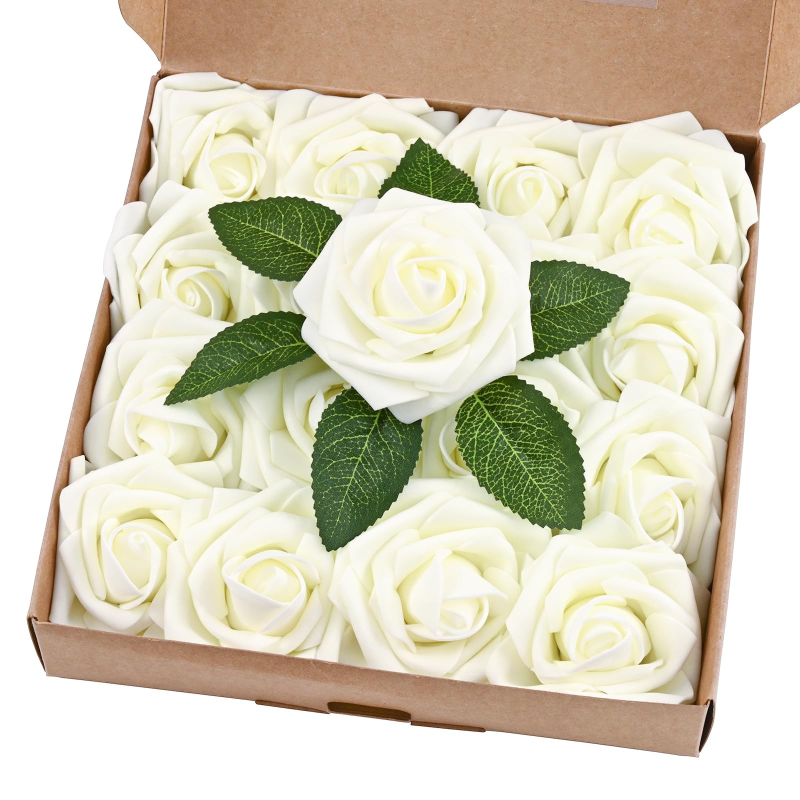 16 Pcs Artificial Foam Roses Ivory White Fake Flowers DIY Wedding Bouquet Decor