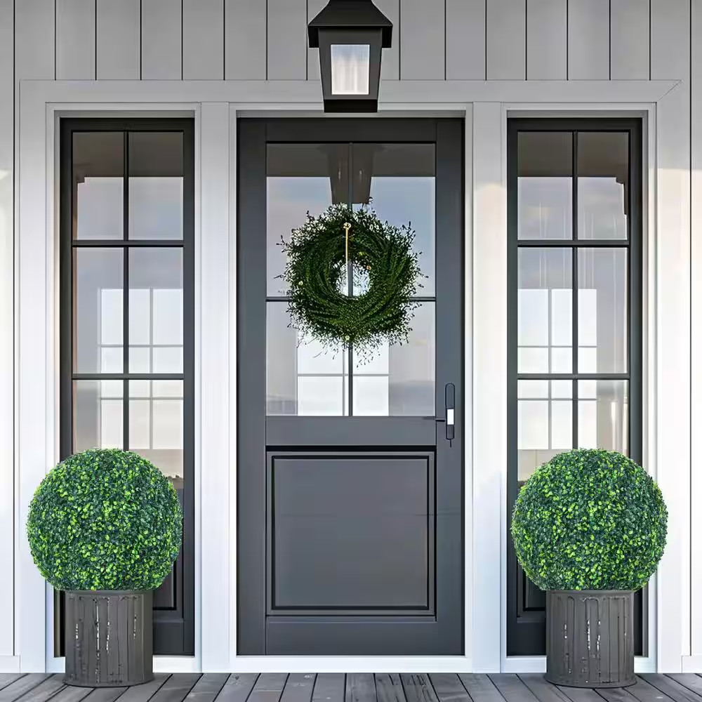 22 In. Set of 2 Artificial Boxwood Tree Ball-Shape Faux Plant Topiary Balls for