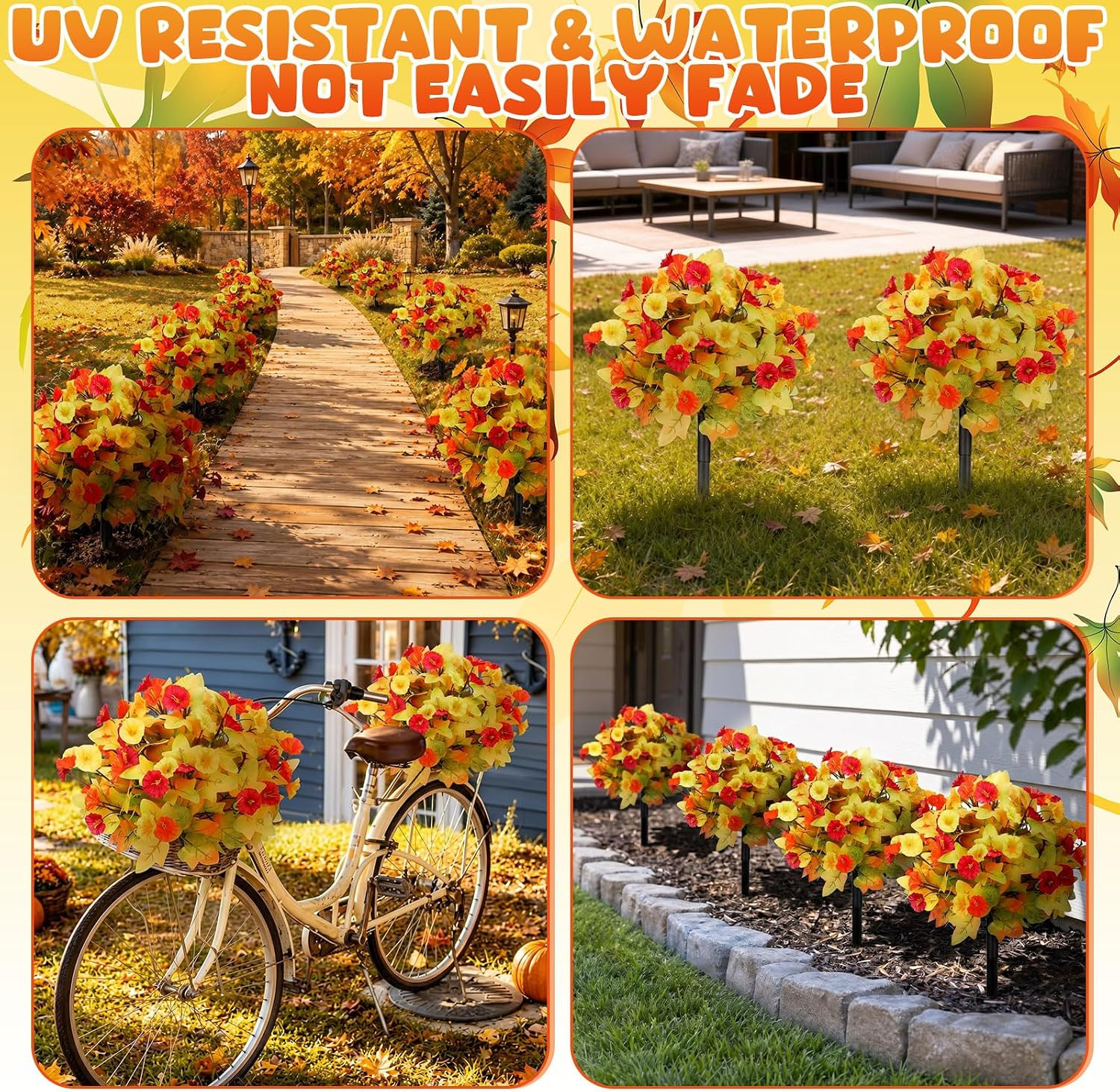 2 Pack 19.7″ UV Resistant Artificial Fall Petunias for Garden Decor