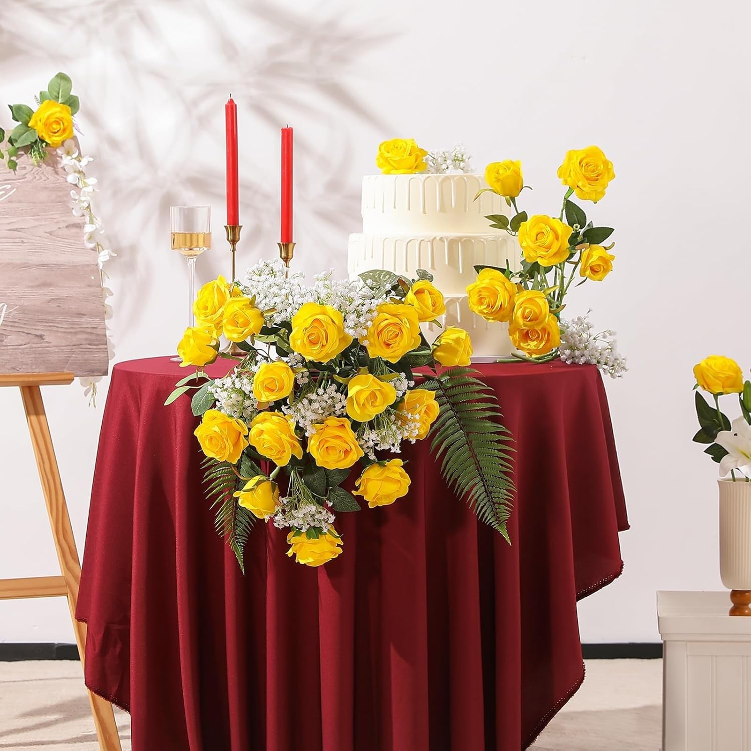 12PCS Artificial Silk Flowers Realistic Roses Bouquet Long Stem for Home Wedd…