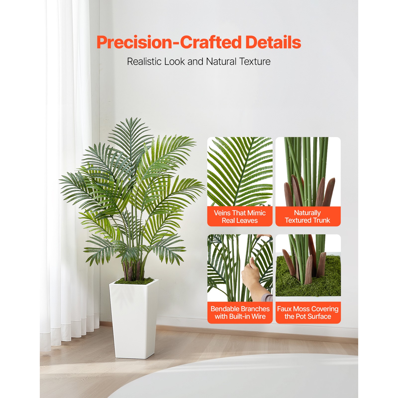 Uimoso Set of 2 Indoor 4ft Artificial Areca Palm Trees with White Pots