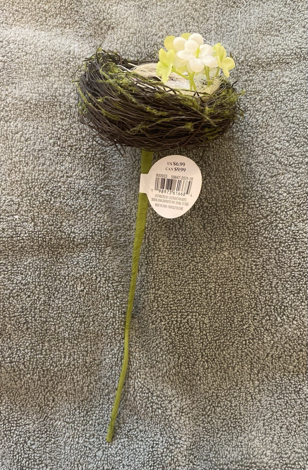 Easter Bird Nest Floral Pick Decor w Speckled Eggs, Moss , & Flowers