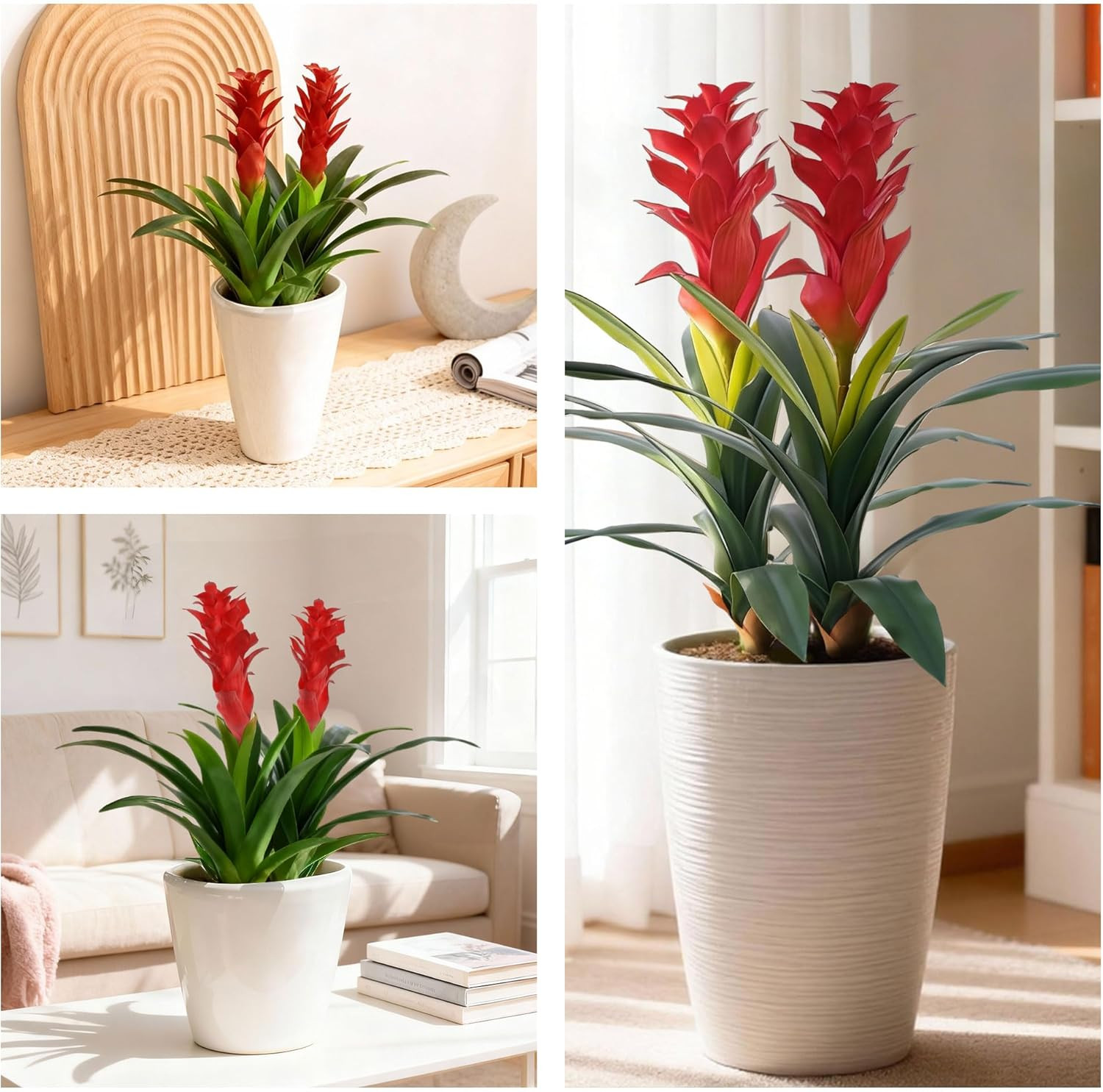 Fake Flowers Plants for Outdoors, 2 Pcs 16.93″ Bromeliad Artificial Flowers Uv R
