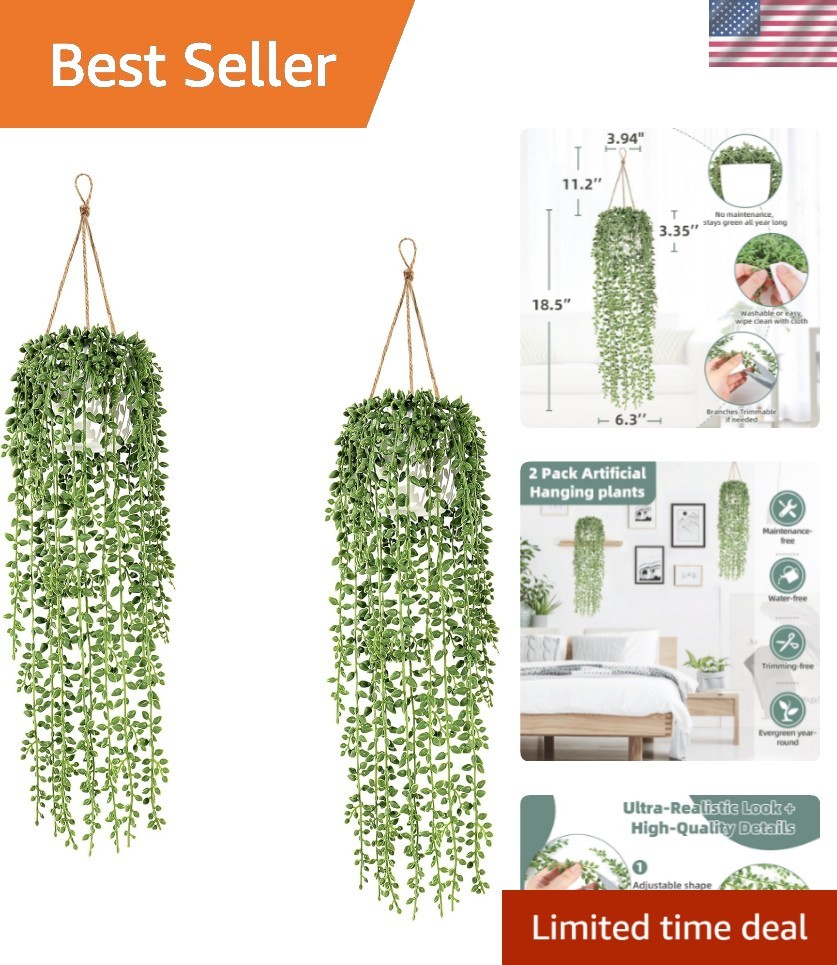 2 Pcs Fake Hanging Plants, Artificial Hanging Vines Plant, Faux Potted String…